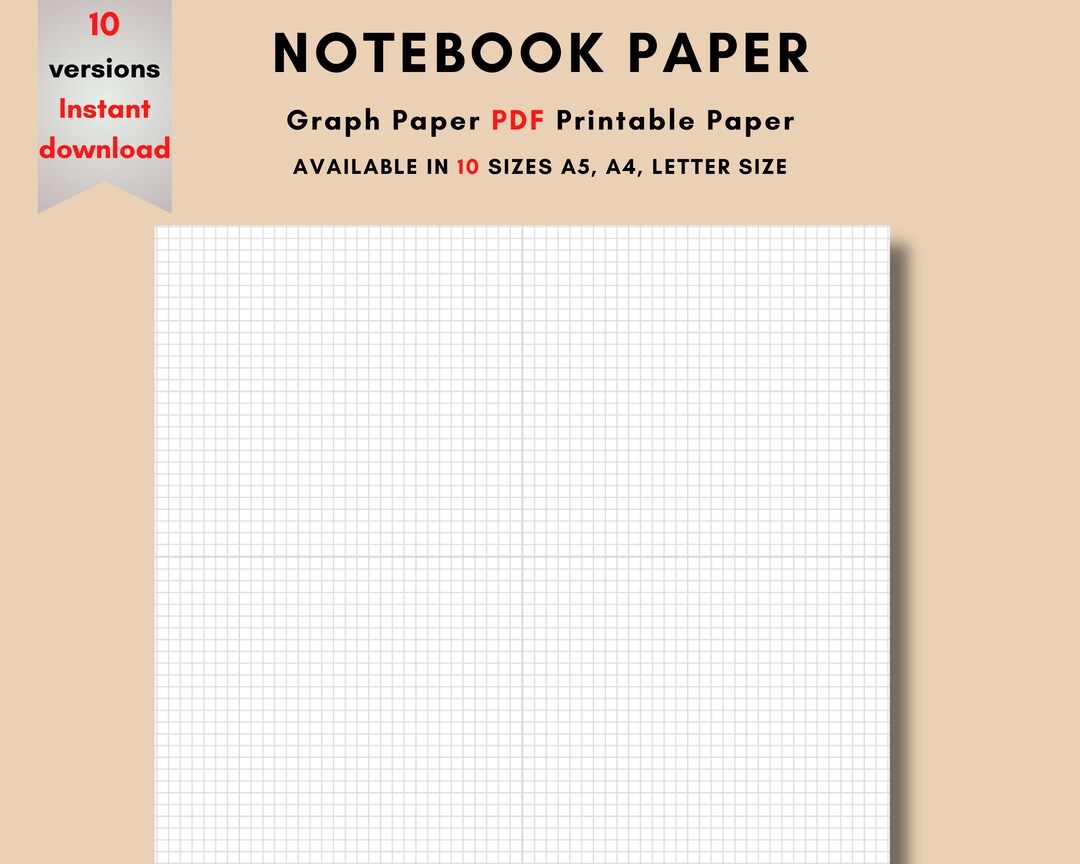 Notebook Paper Digital Download School Paper Graph Paper PDF Printable Paper Lined Paper A5 A4 Letter Size PDF Planner Pages Graph Etsy