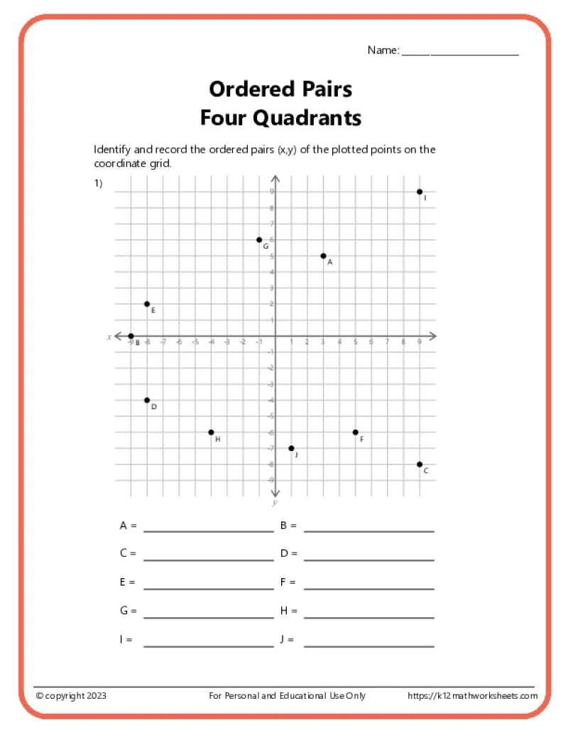 Ordered Pairs On A Coordinate Plane