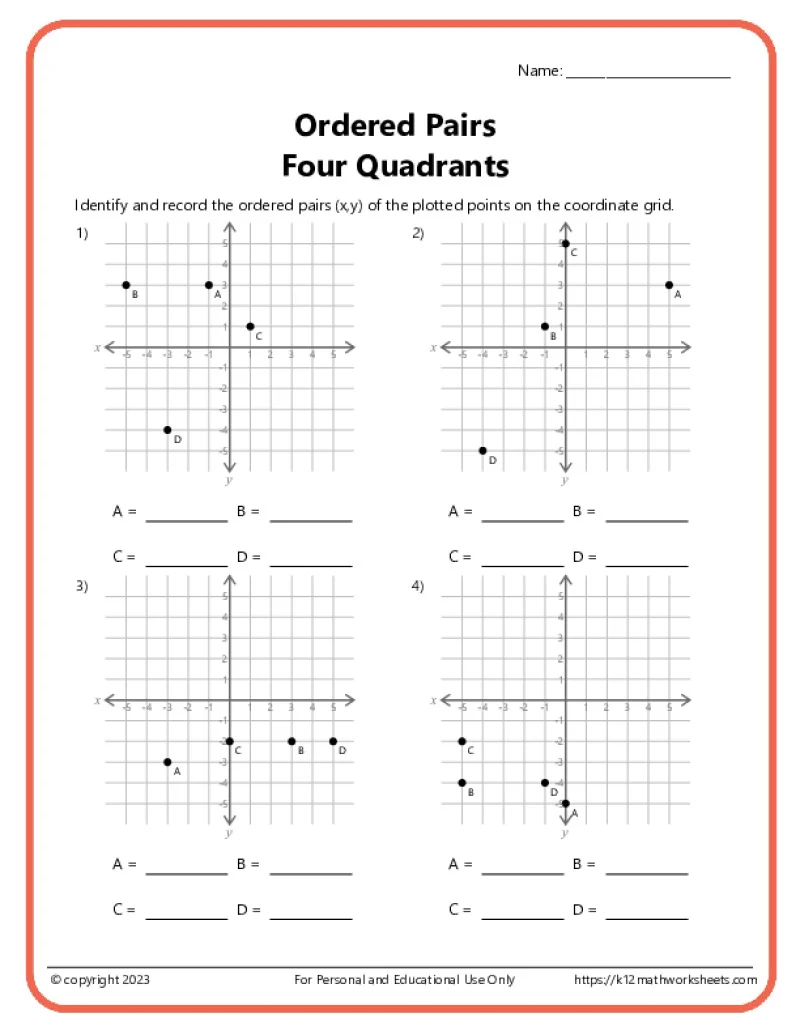Ordered Pairs On A Coordinate Plane