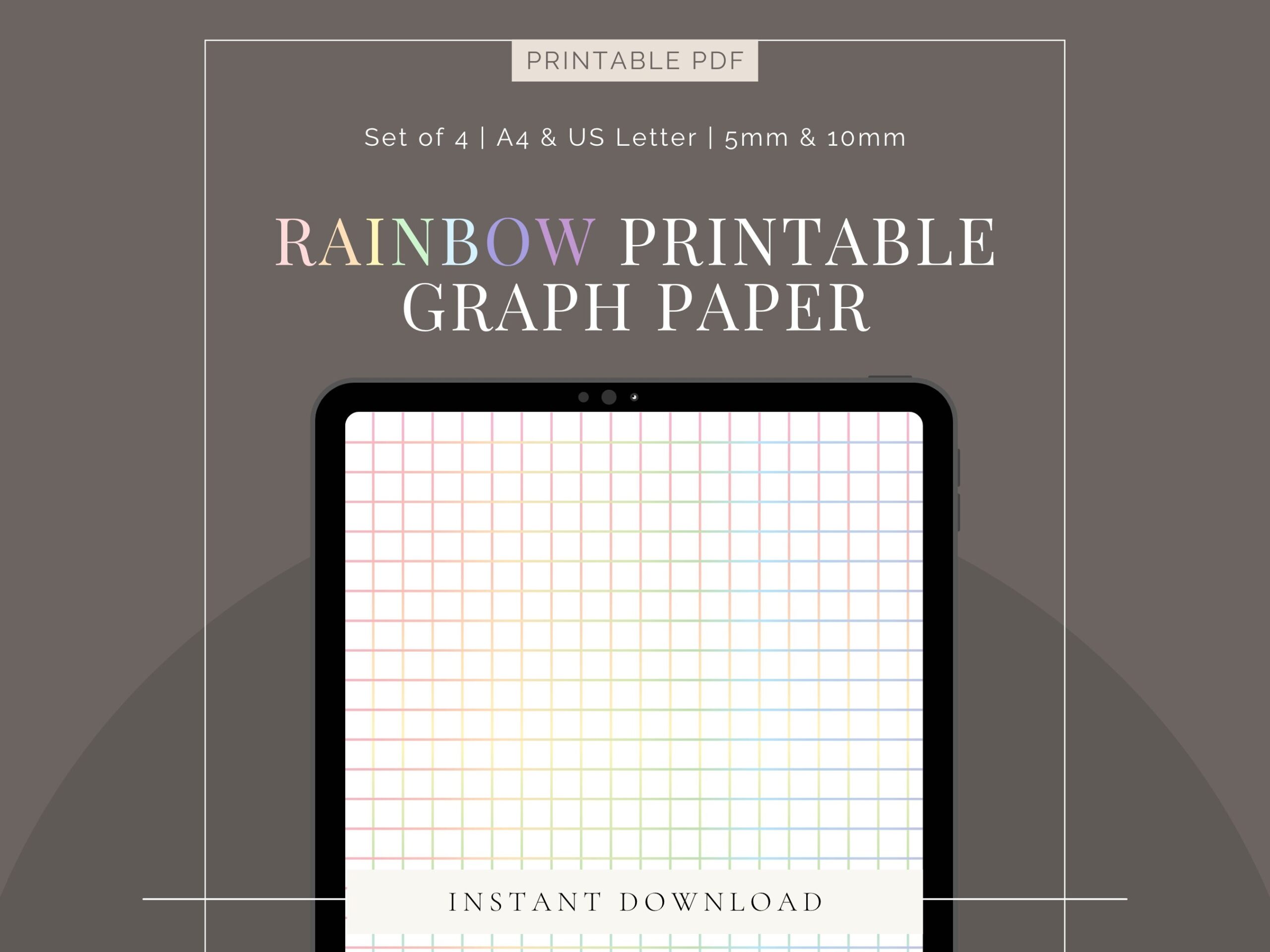 Pastel Rainbow Printable Graph Paper PDF Set Of 4 A4 US Letter 5mm 10mm Etsy