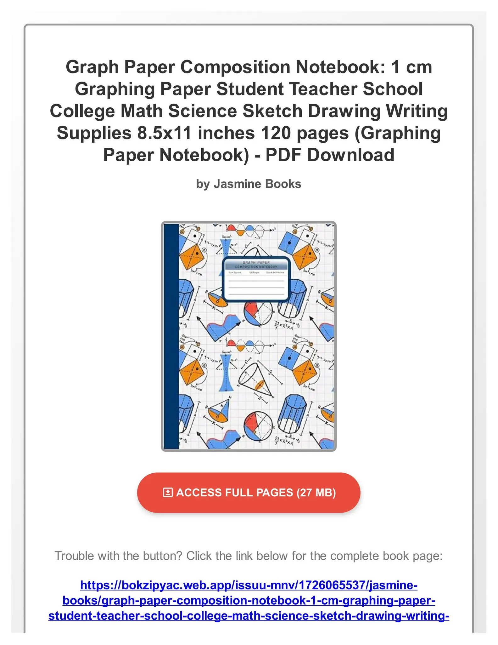 PDF Download Graph Paper Composition Notebook 1 Cm Graphing Paper Student Teacher School College Ma By EliseGislasonnb Issuu