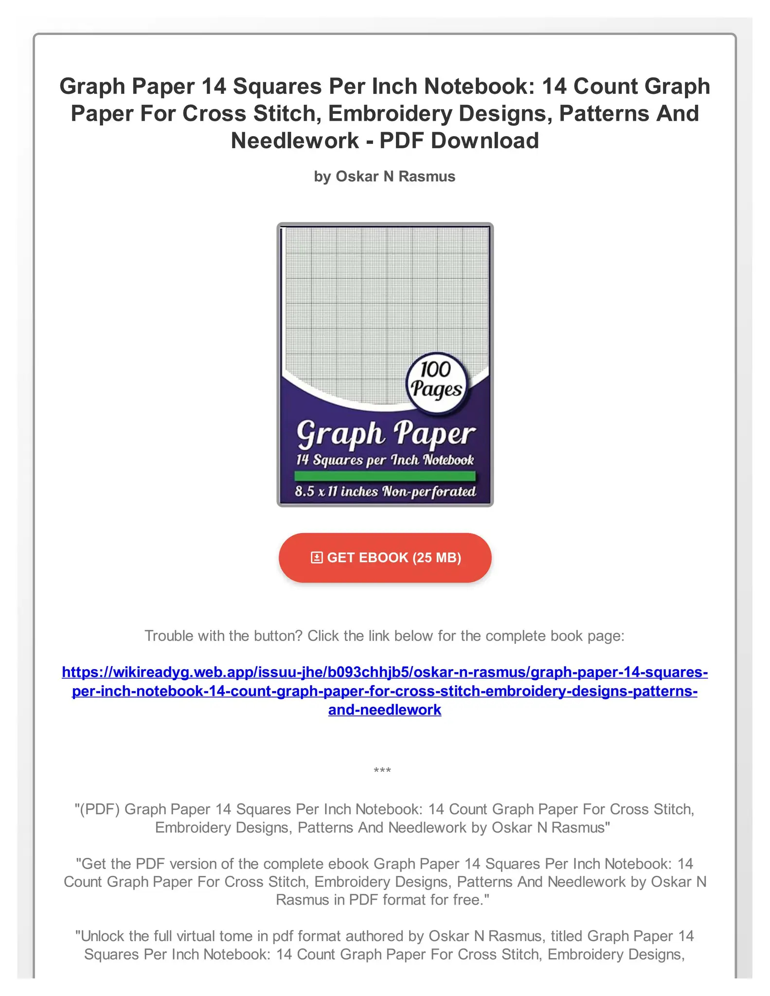 PDF Graph Paper 14 Squares Per Inch Notebook 14 Count Graph Paper For Cross Stitch Embroidery De By LeilaEbertmg Issuu