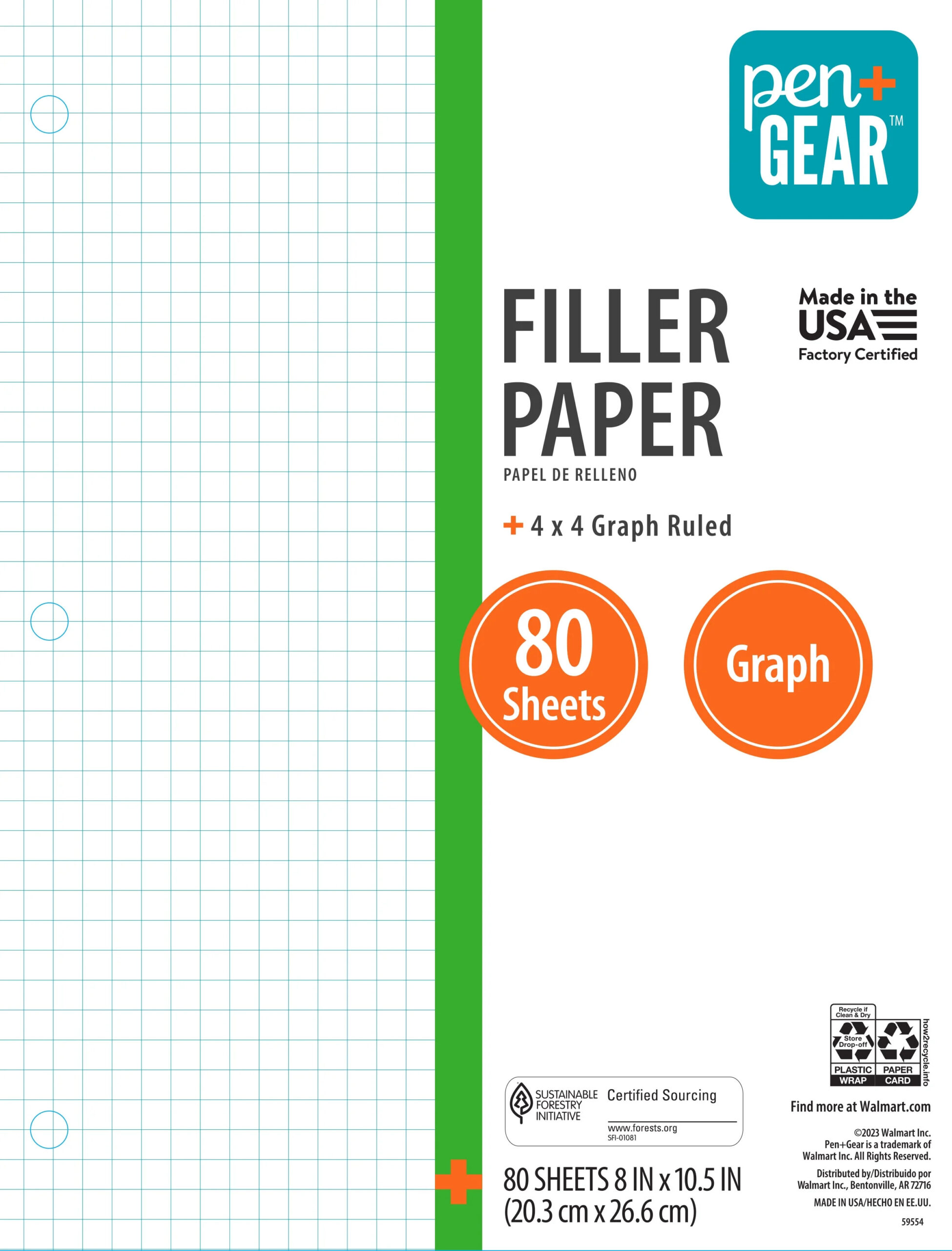 Pen Gear Quad Filler Paper Graph Ruled 4x4 80 Sheets 8 X 10 5 Walmart