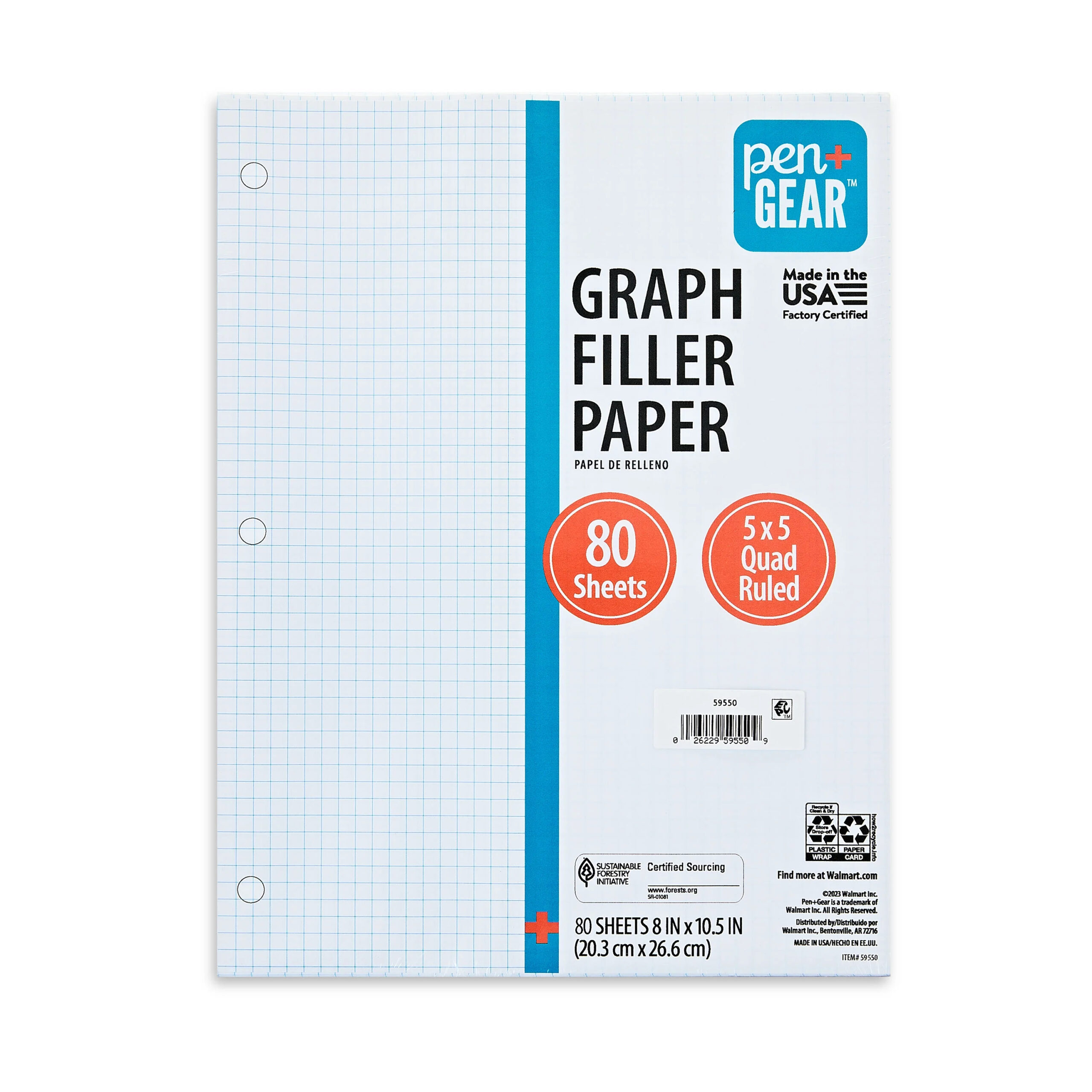 Pen Gear Quad Filler Paper Graph Ruled 5x5 80 Sheets 8 X 10 5 Walmart