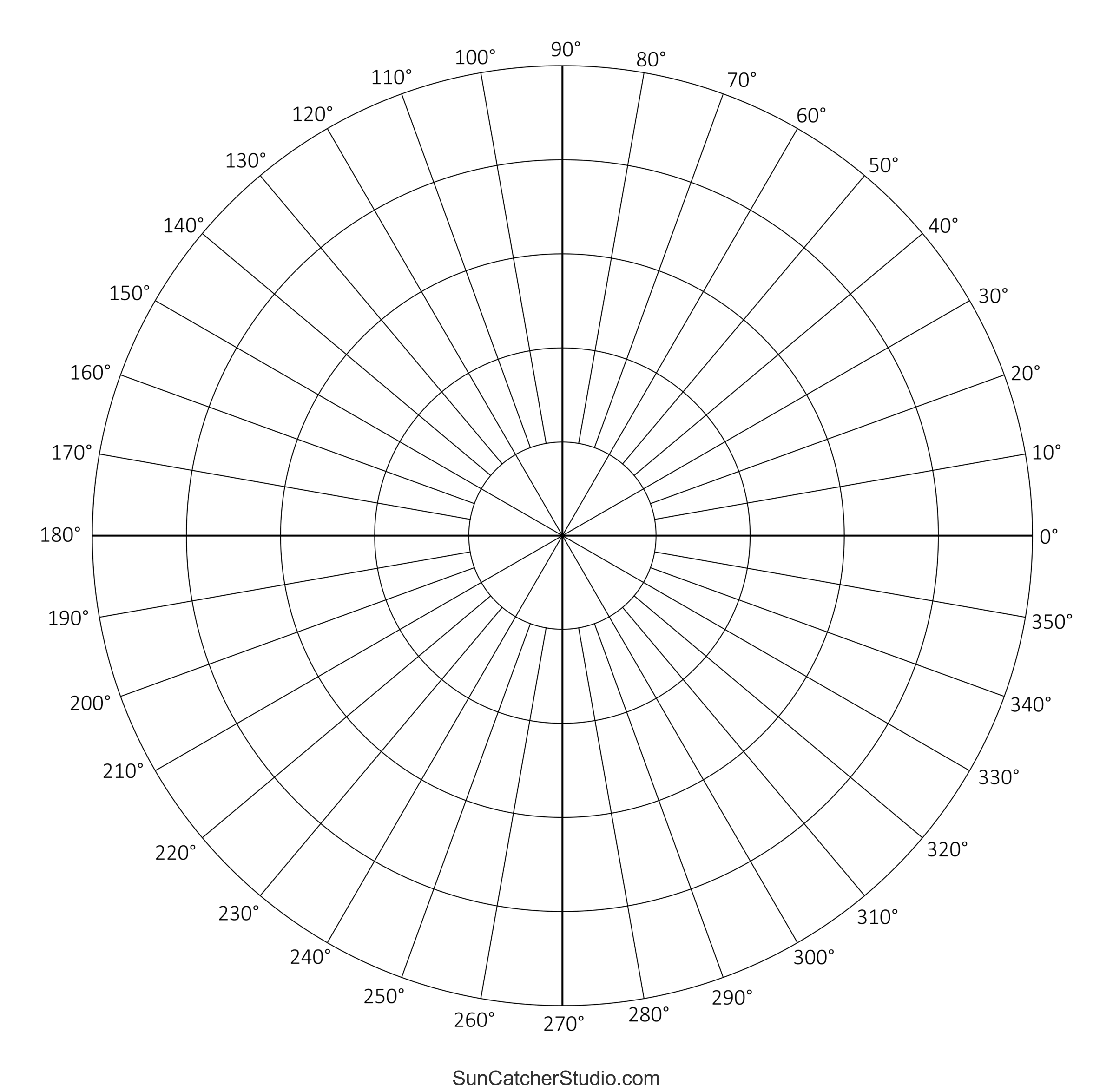Polar Graph Paper Printable PDF With Radians And Degrees Free Printables Monograms Design Tools Patterns DIY Projects