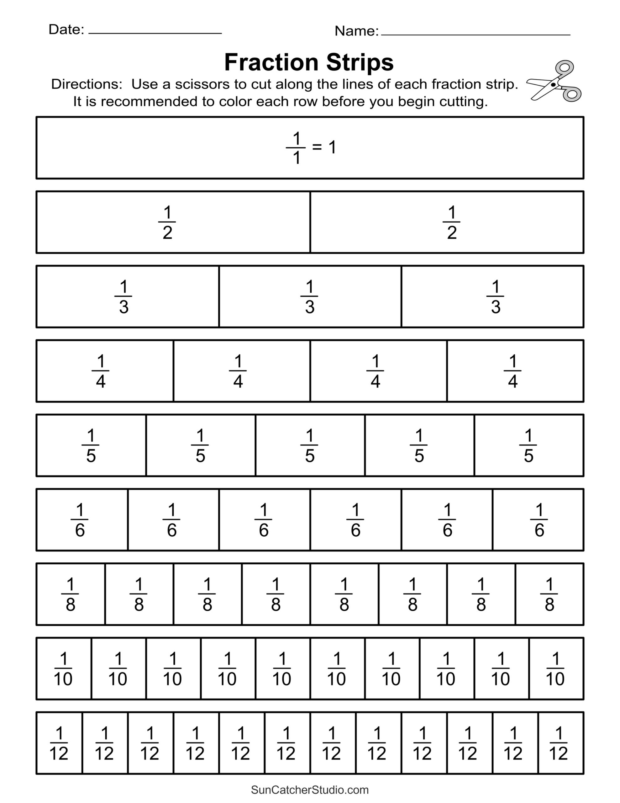 Printable Fraction Strips And Fraction Bars Free Printables Monograms Design Tools Patterns DIY Projects