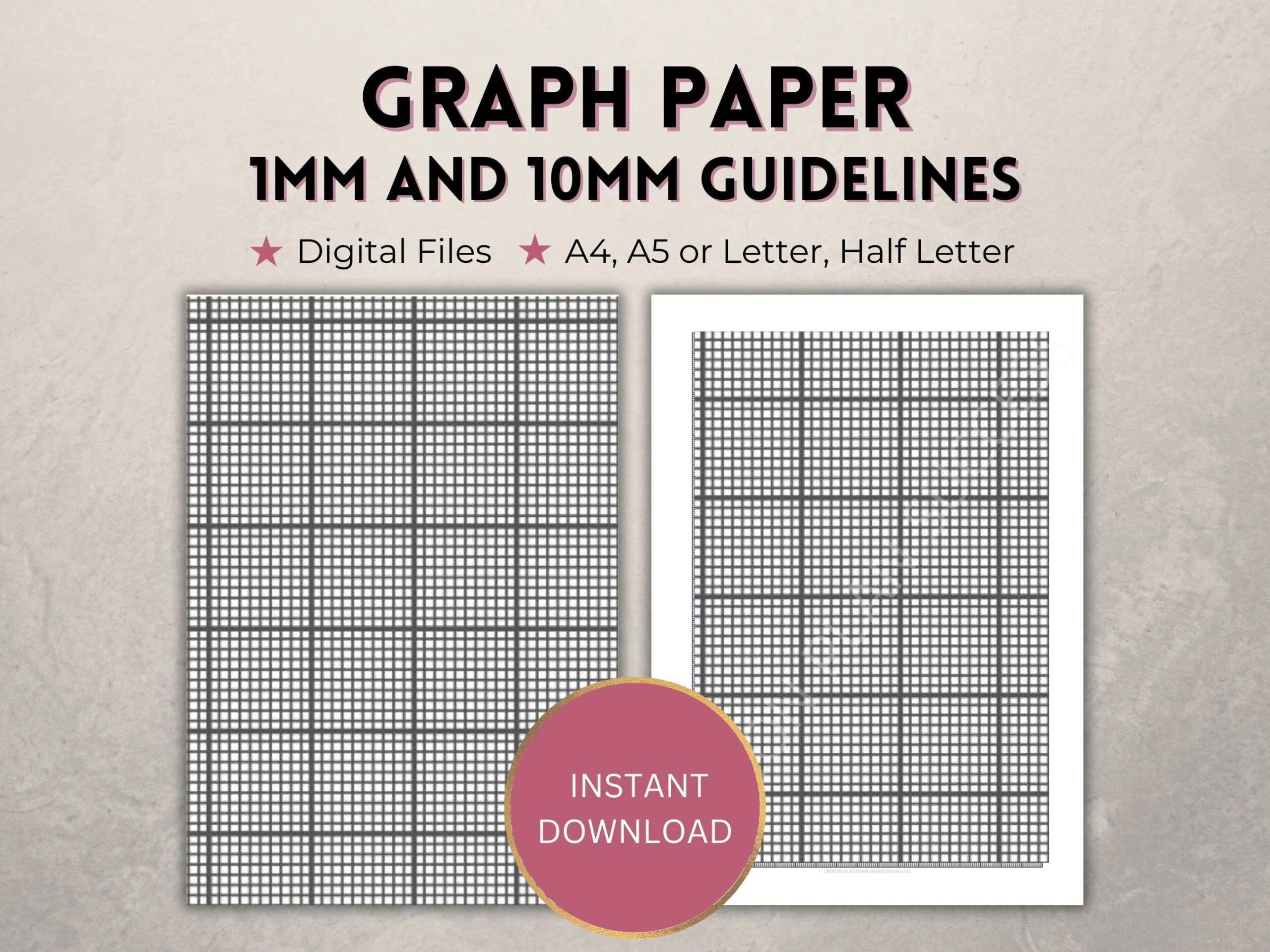 Printable Graph Paper 1mm And 10mm 1cm Grey Guideline Grid Template Full Page margins Digital PDF Instant Download A4 a5 letter half Etsy