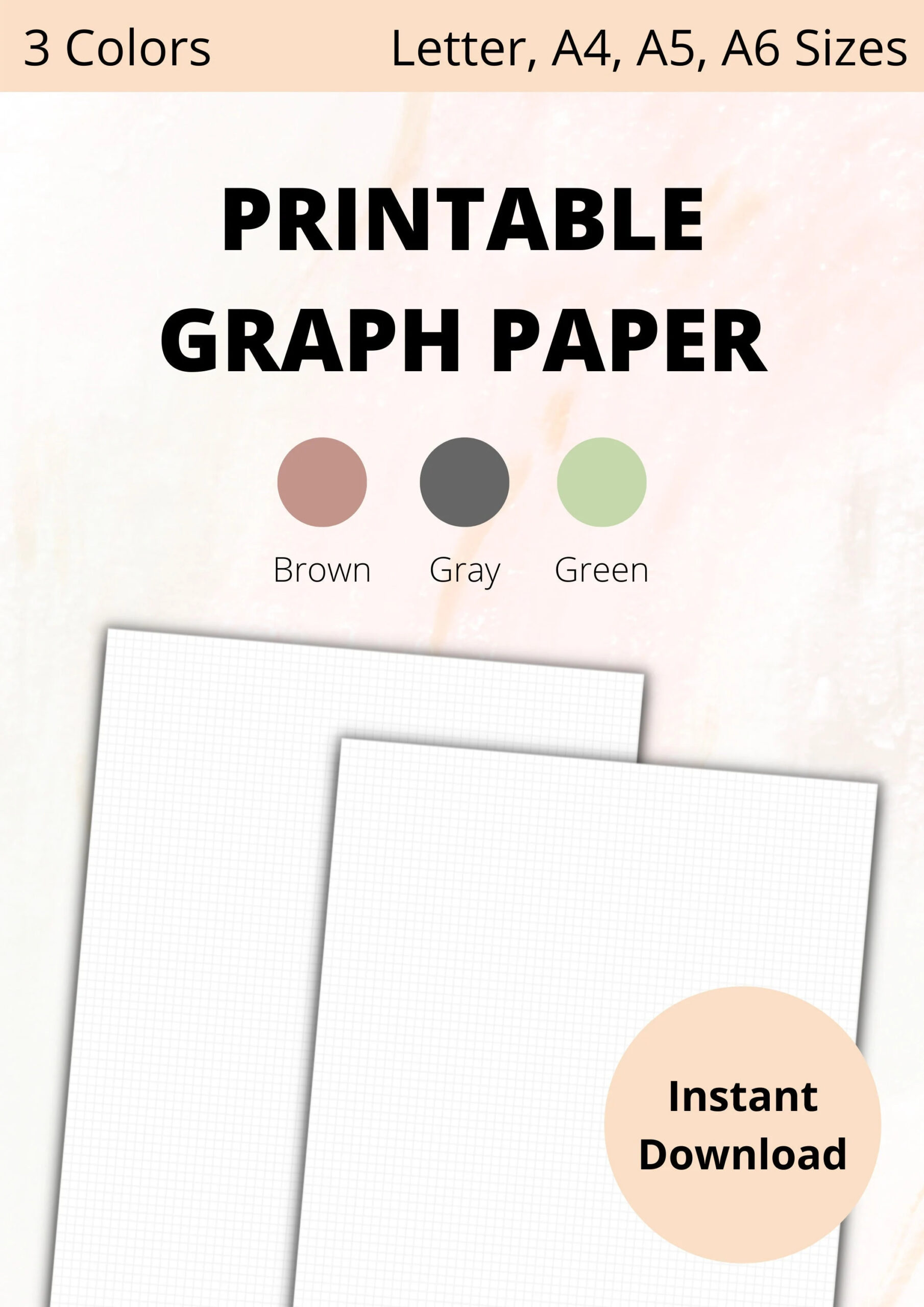 Printable Graph Paper INSTANT DOWNLOAD 3 Colors brown Gray Green A4 A5 A6 Letter PDF Etsy