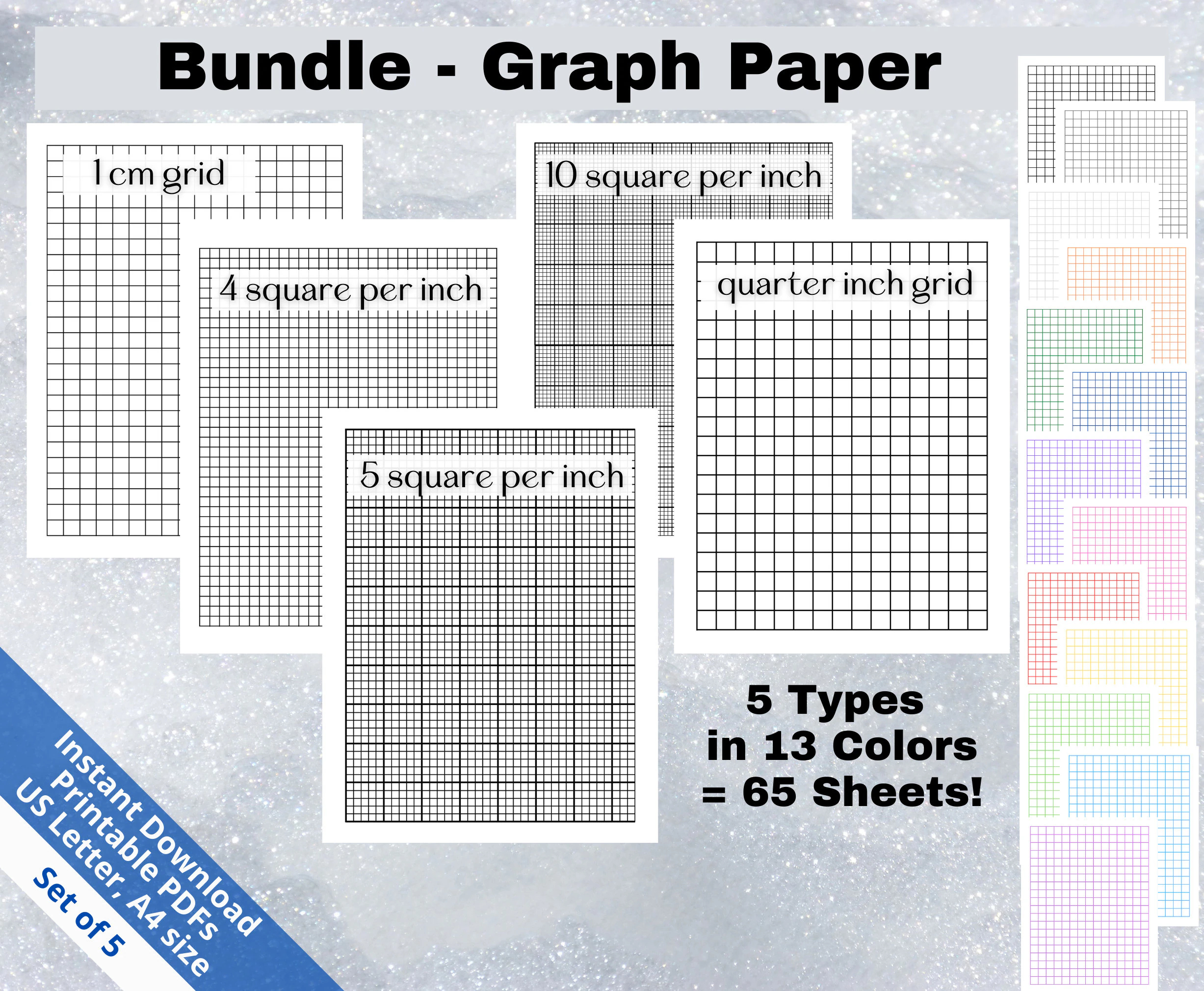 Printable Graph Paper PDF Bundle Grid Paper Digital Graph Paper Journal Graph Paper Color Graphing Paper Template SB038 Etsy