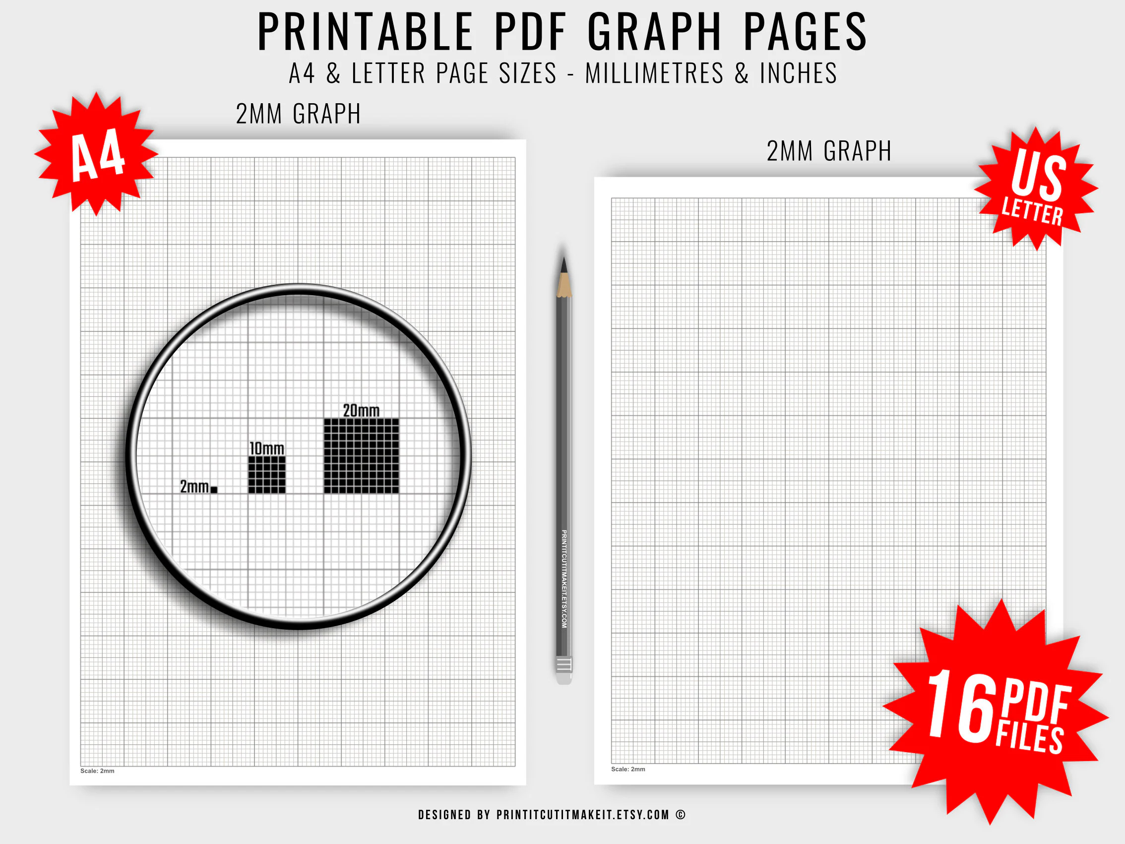 Printable Graph Paper PDF Bundle Imperial Metric A4 US Letter PDF Printable Grid Paper Templates 1 8 1 4 1 2 1 2mm 5mm 10mm 20mm Digital Etsy
