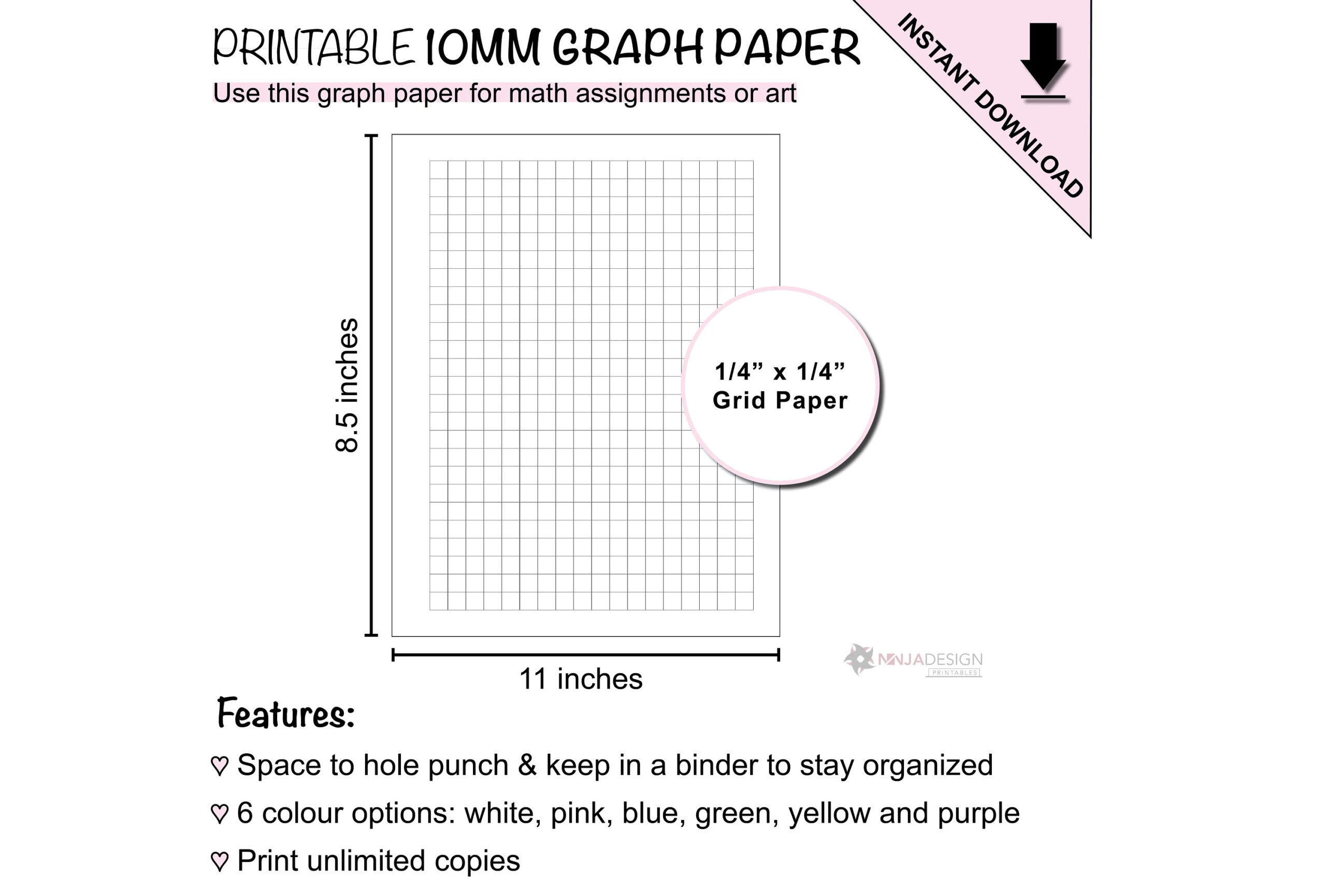 Printable Graph Paper With 10mm X 10mm Grid Spacing 1 4 Inch X 1 4 Inch Graph Paper 1cm X 1cm Grid Paper Etsy
