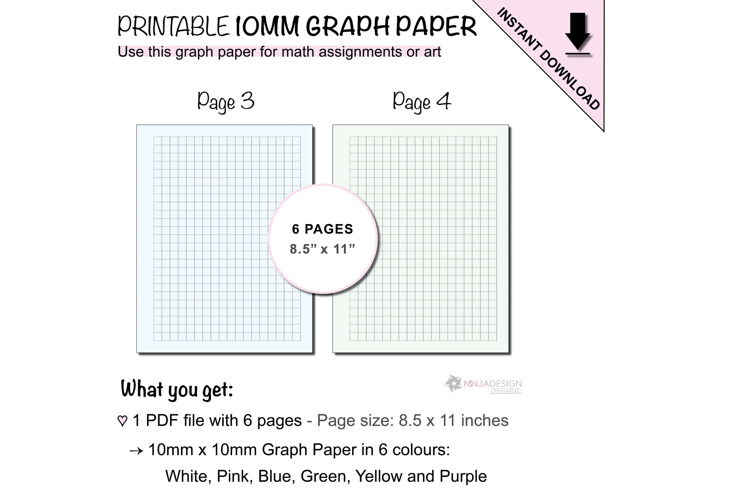 Printable Graph Paper With 10mm X 10mm Grid Spacing 1 4 Inch X 1 4 Inch Graph Paper 1cm X 1cm Grid Paper Etsy