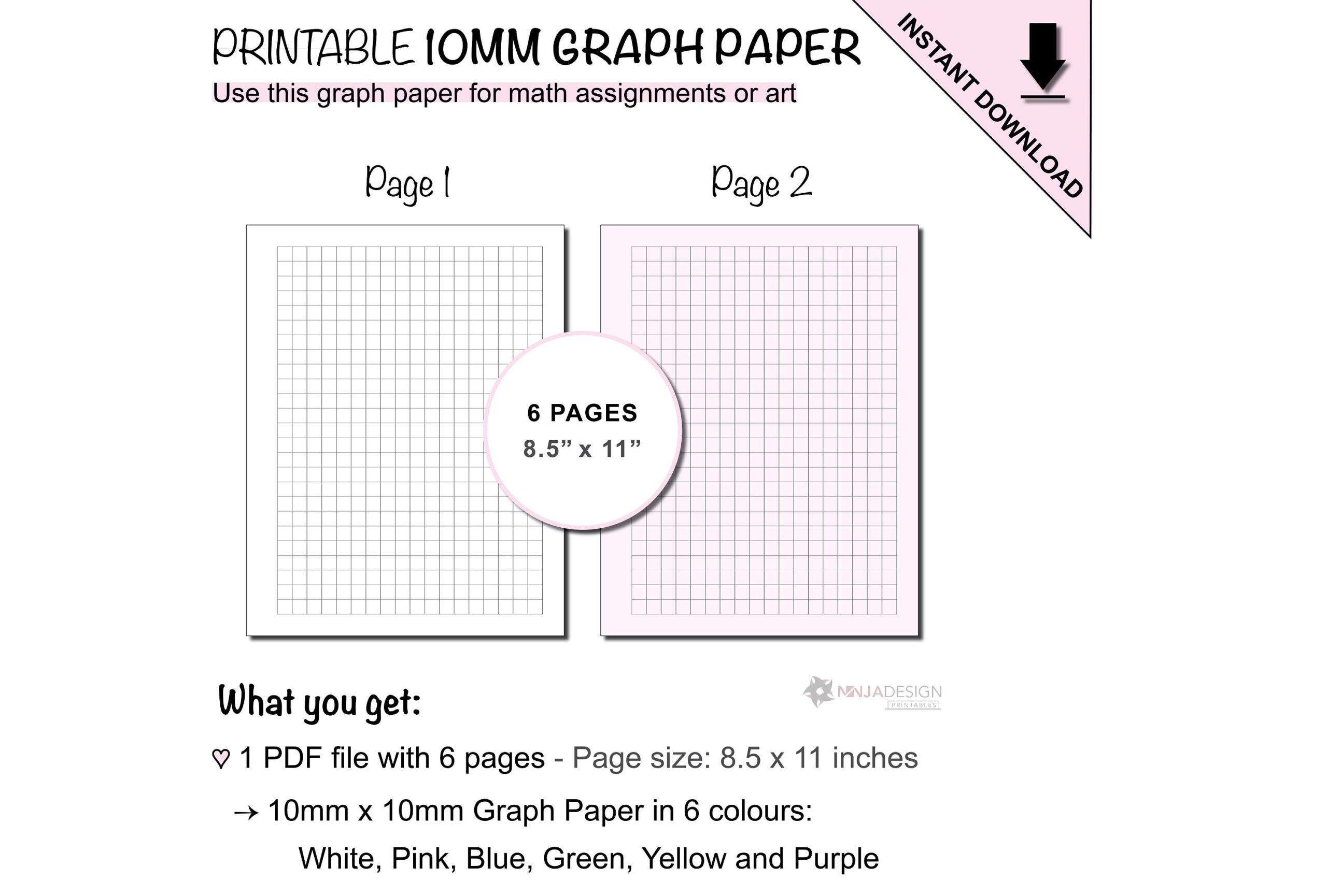 Printable Graph Paper With 10mm X 10mm Grid Spacing 1 4 Inch X 1 4 Inch Graph Paper 1cm X 1cm Grid Paper Etsy