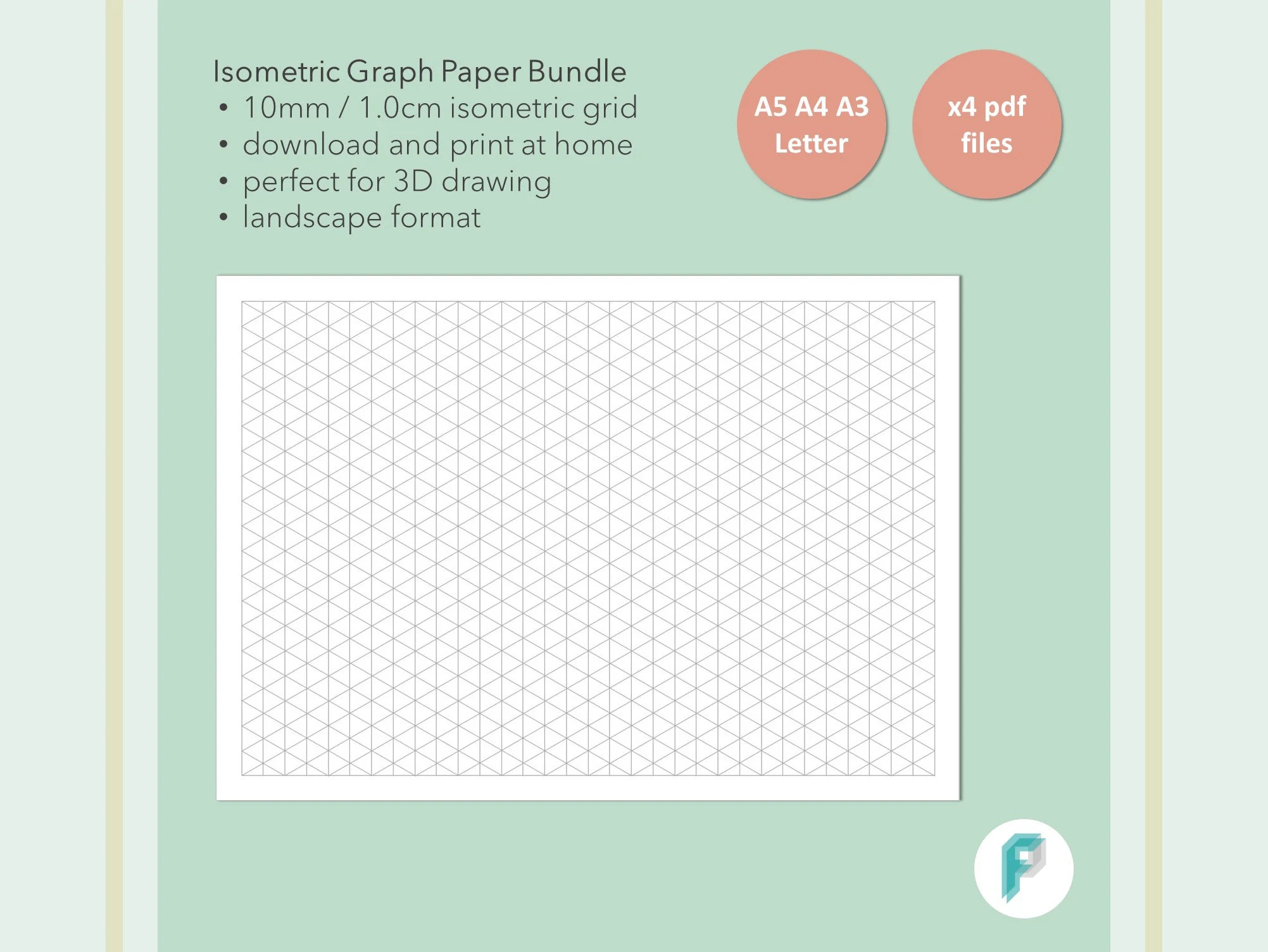 Printable Isometric Graph Paper Grid 10mm 1 0cm Landscape A3 A4 A5 And US Letter Downloads Etsy