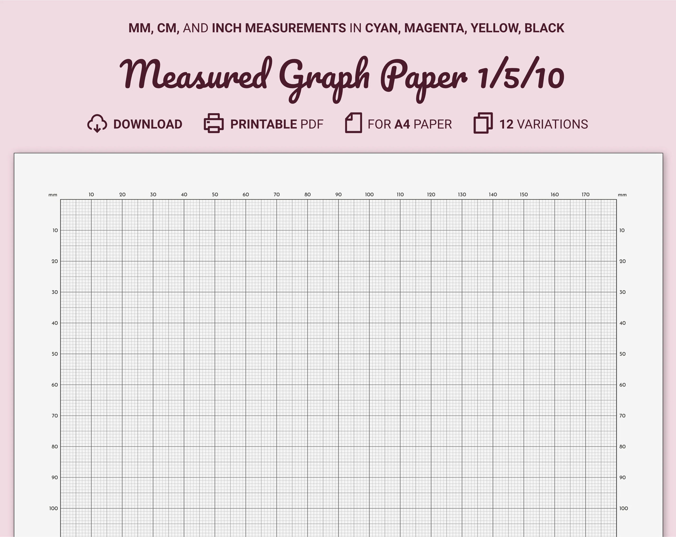 printable millimeter graph paper a4 with margin digital download etsy