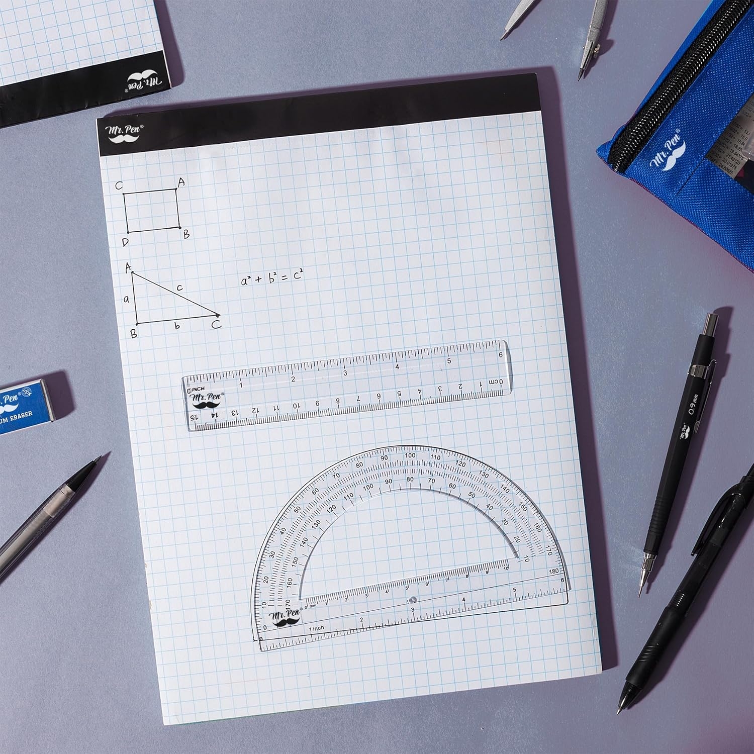 Printable PDF Mr Pen 4x4 Graph Paper Pad 22 Sheets 17x11 4 Squares Per Inch Grid Paper