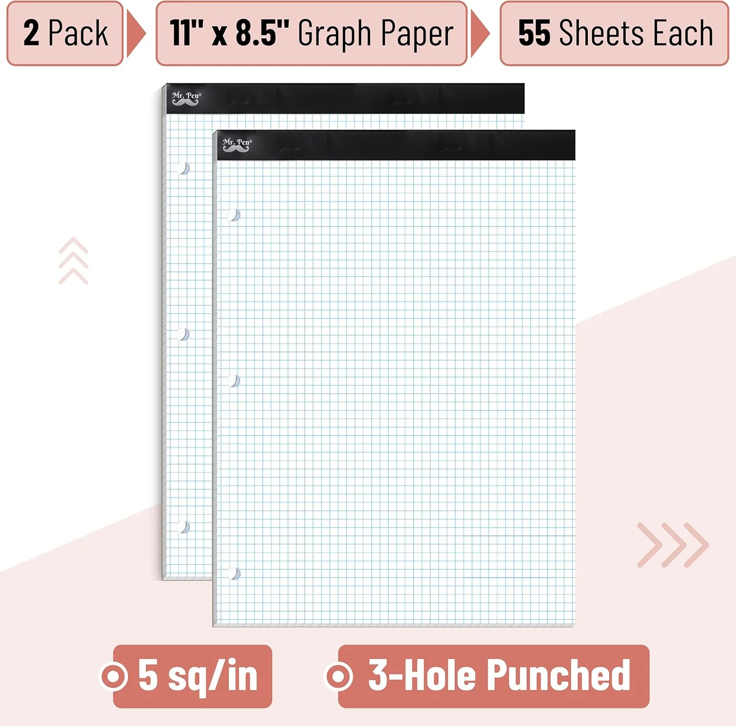 Printable PDF Mr Pen 4x4 Graph Paper Pad 22 Sheets 17x11 4 Squares Per Inch Grid Paper