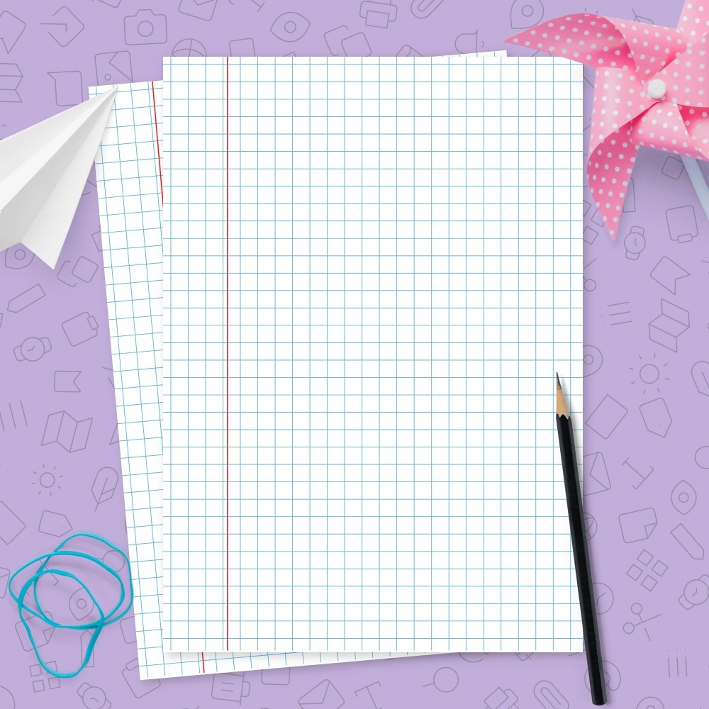 Squared Wide Ruled Blue With Margin Template Printable PDF