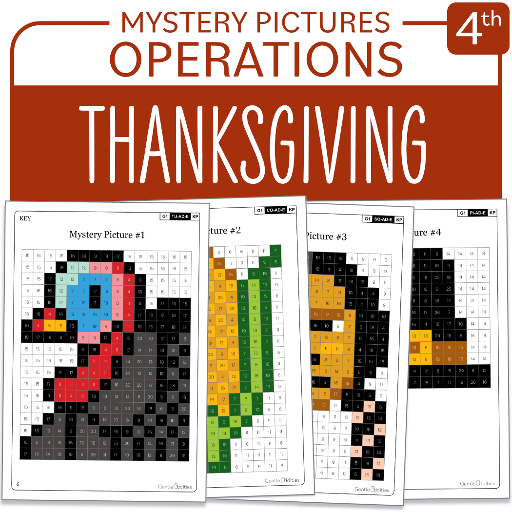 Thanksgiving Math Mystery Pictures Grade 4 Addition Subtraction Multiplication Division Made By Teachers