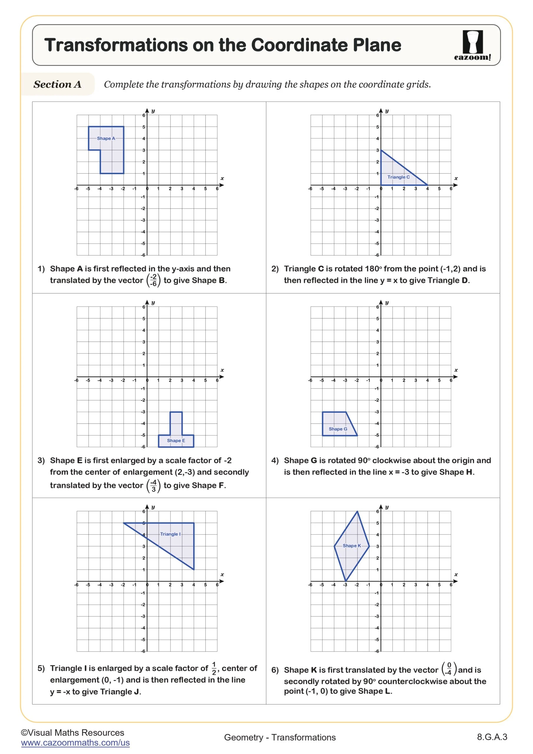 Transformations On The Coordinate Plane Worksheet 8th Grade PDF Worksheets